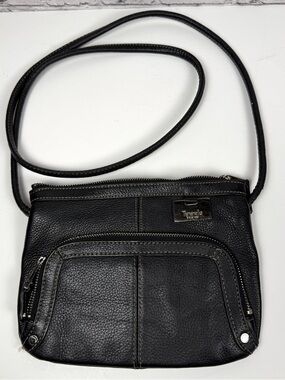 Tignanello Black Pebbled Leather Crossbody with Metal Logo Plate